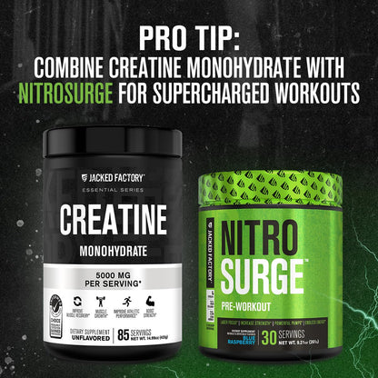 Jacked Factory Creatine Monohydrate Powder 425g – 5g Per Scoop, 85 Servings, Unflavored, Vegan