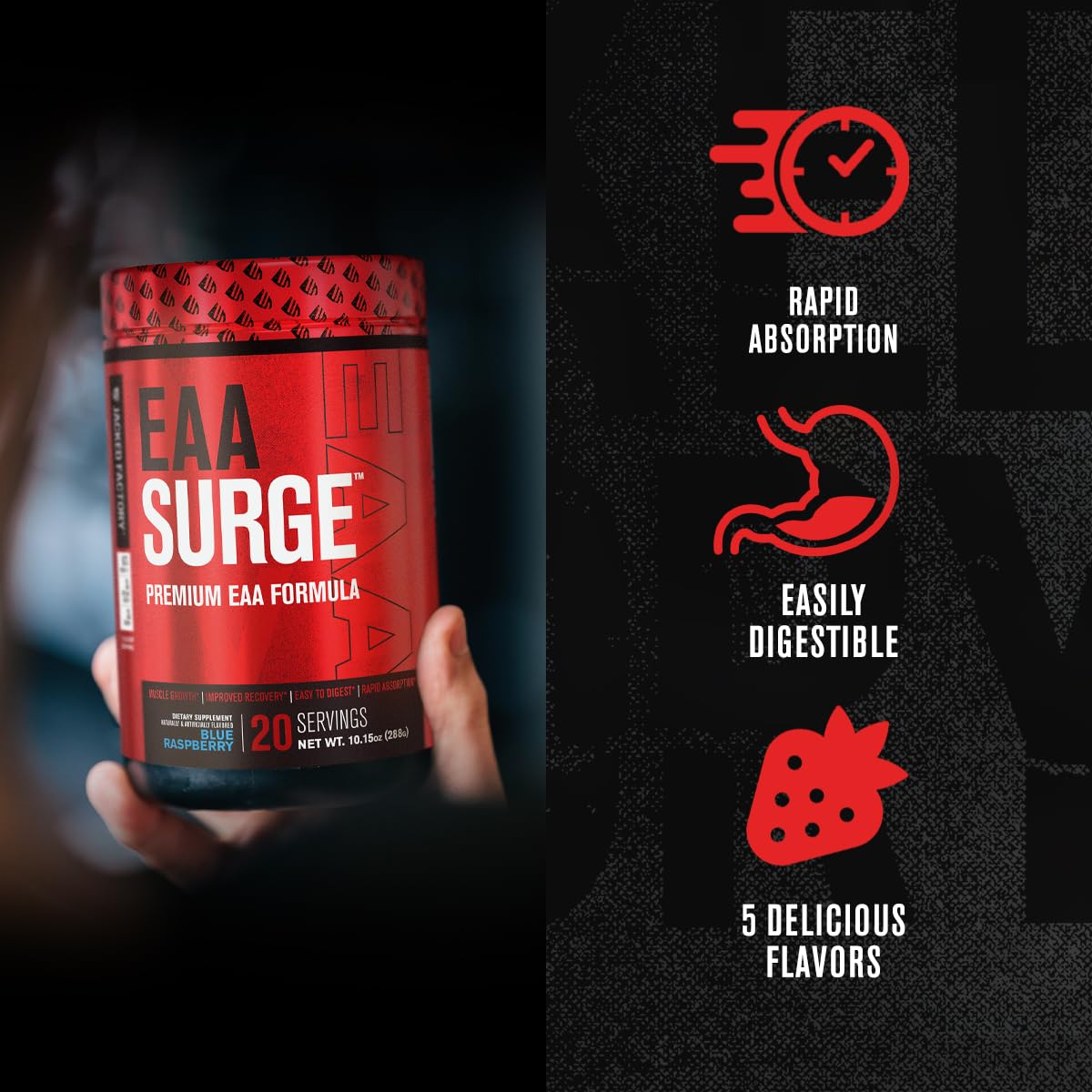Jacked Factory EAA Surge – Essential Amino Acids Powder (EAAs & BCAAs) – Pineapple