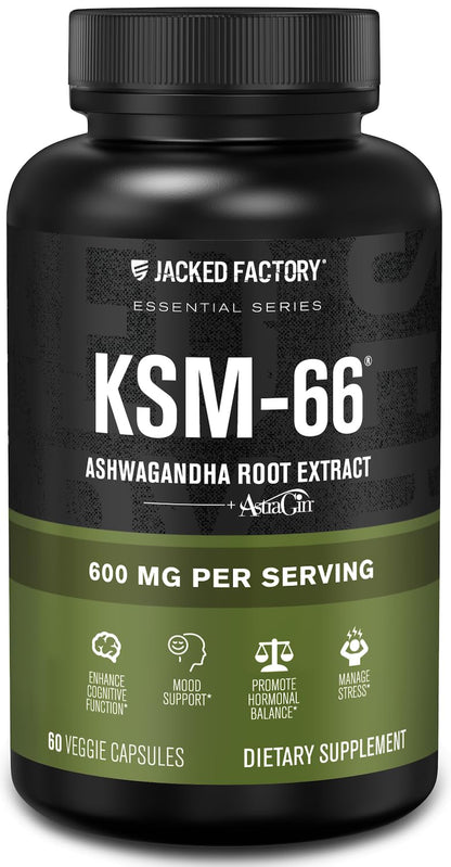 Jacked Factory KSM-66 Ashwagandha Root Extract - 60 Veggie Capsules | 5% Withanolides