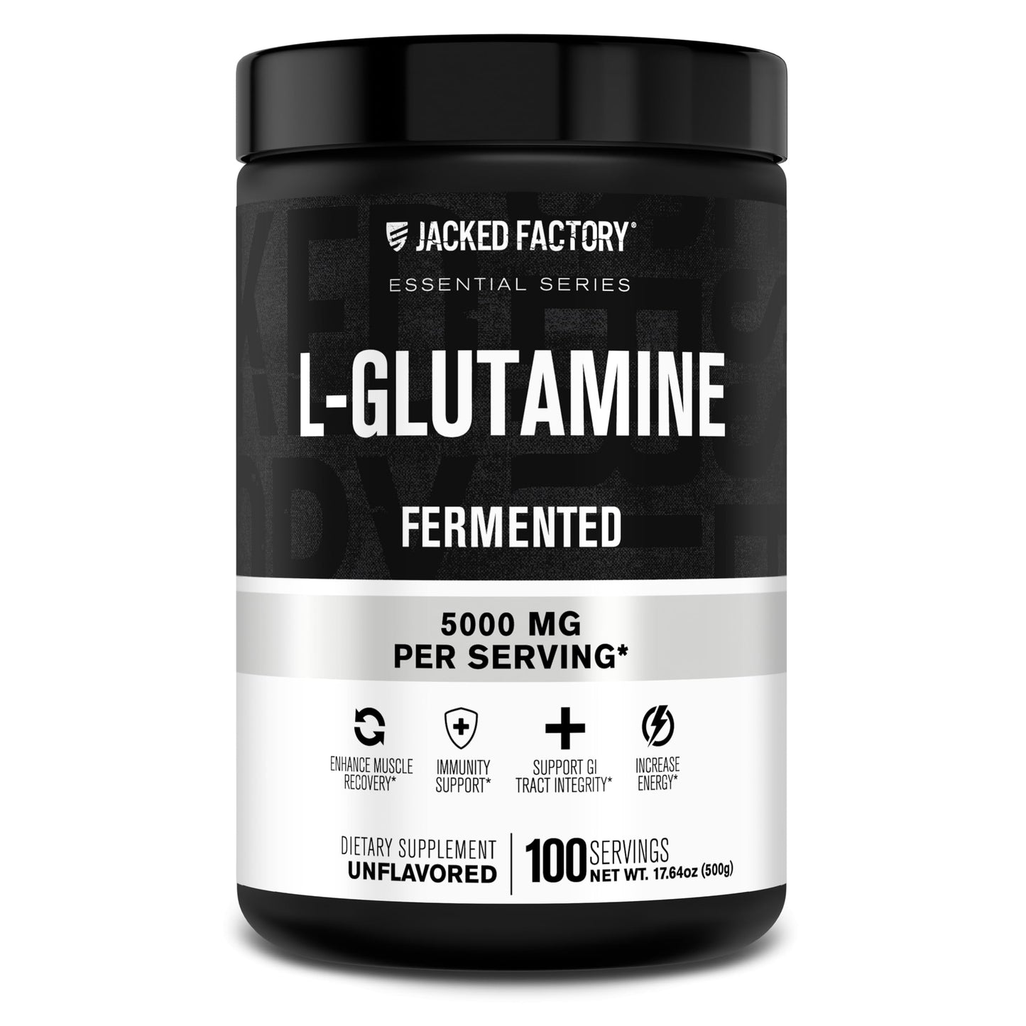 Jacked Factory L-Glutamine Powder – 100 Servings | Vegan Fermented, Unflavored