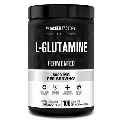 Jacked Factory L-Glutamine Powder – 100 Servings | Vegan Fermented, Unflavored