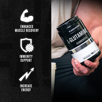 Jacked Factory L-Glutamine Powder – 100 Servings | Vegan Fermented, Unflavored