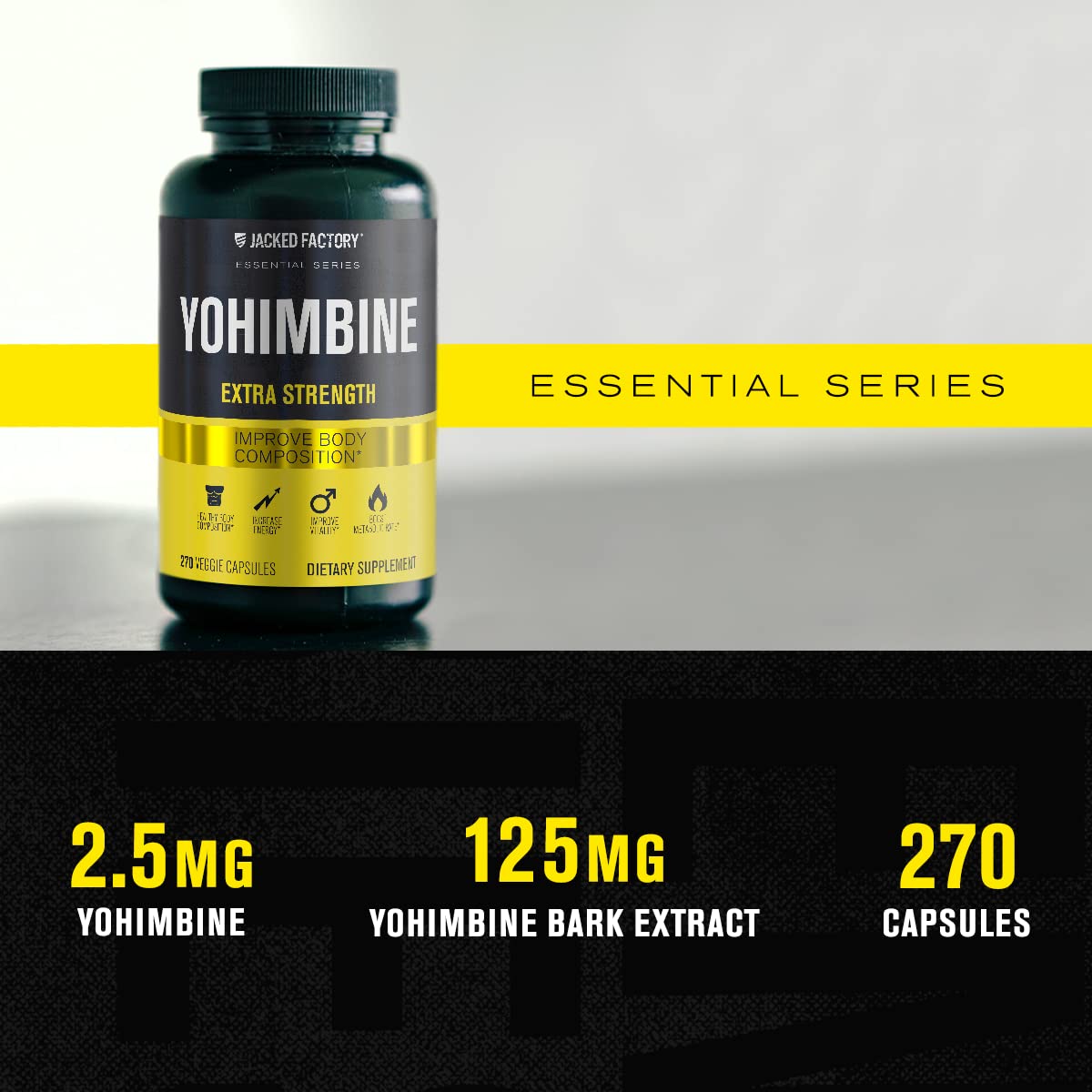 Jacked Factory Yohimbine Extra Strength | 270 Capsules | Premium Yohimbe Bark Extract