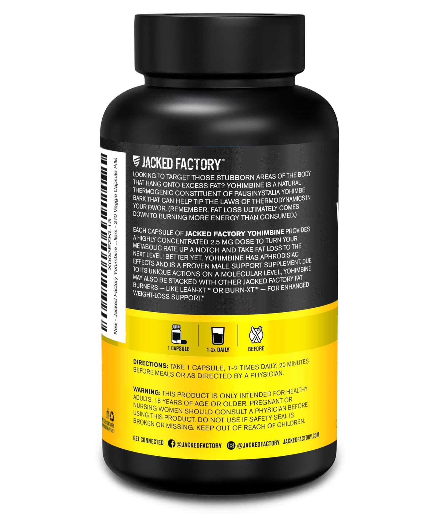 Jacked Factory Yohimbine Extra Strength | 270 Capsules | Premium Yohimbe Bark Extract