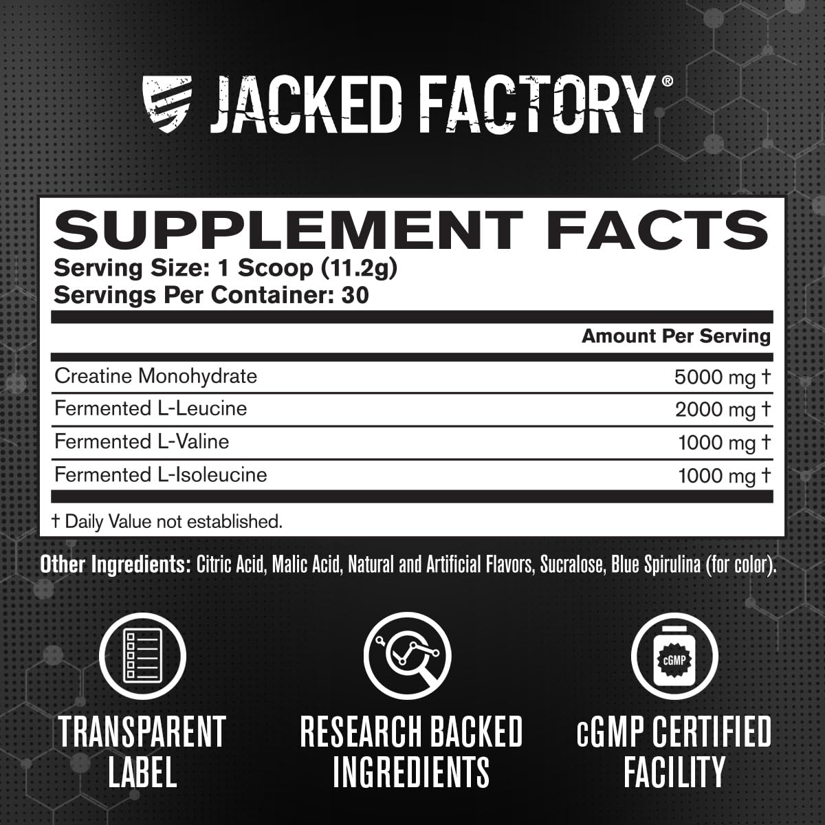 Jacked Factory Creatine + BCAAs – Creatine Monohydrate + BCAA Powder (Blue Raspberry, 30 Servings)