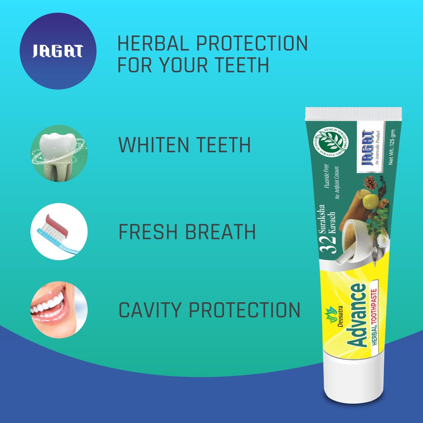 Jagat Devsutra Advanced Toothpaste | Ayurvedic Herbal, 100% Natural Whitening | Pack of 4
