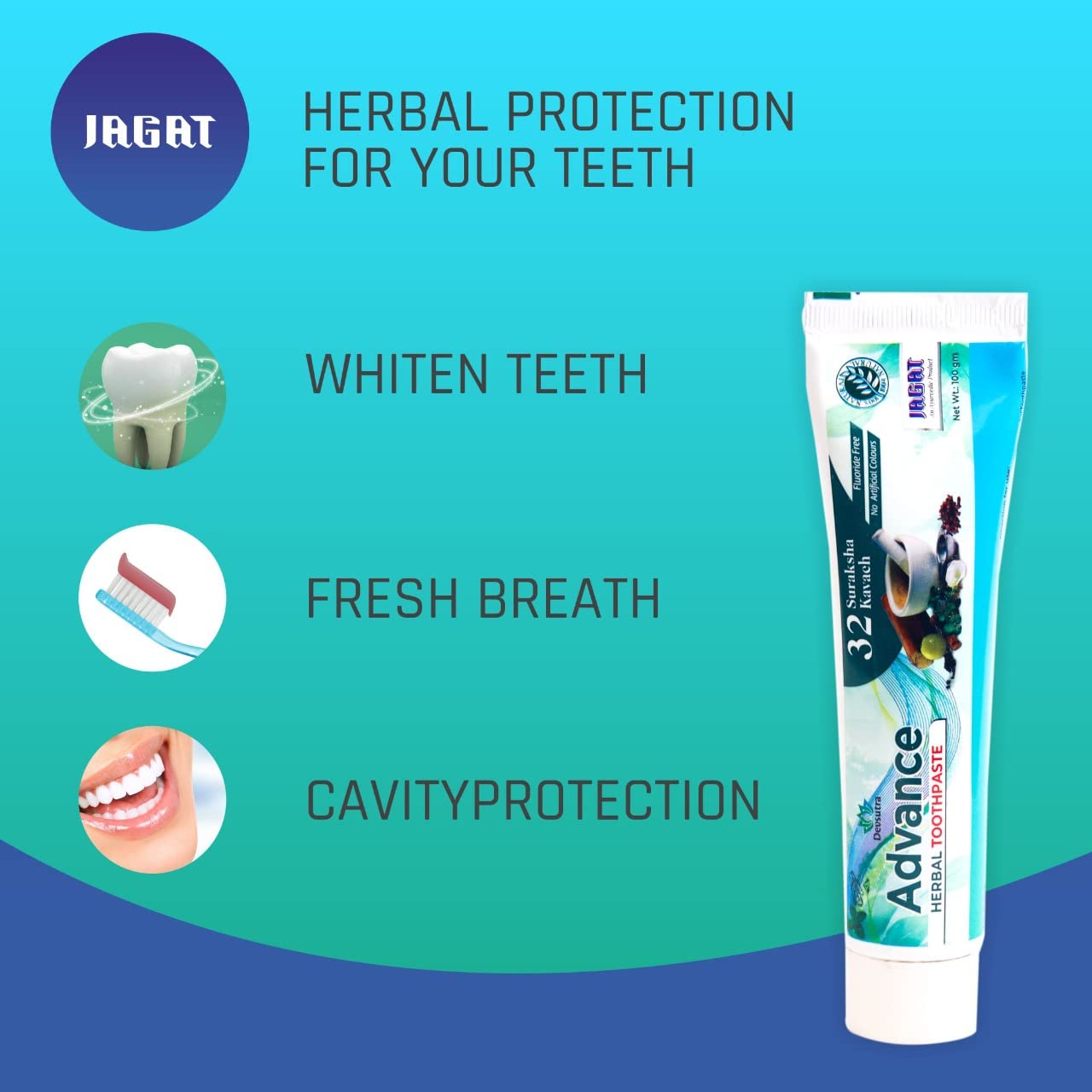 Jagat Devsutra Advanced Toothpaste | Ayurvedic Herbal, 100% Natural Whitening | Pack of 4