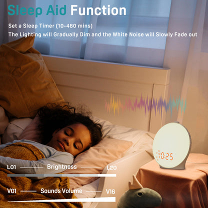 JALL Sunrise Alarm Clock – White Noise, 25 Sounds, 17 Night Lights, Bluetooth Wake Up Light