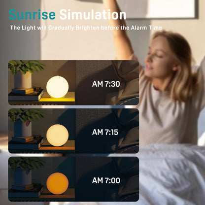 JALL Sunrise Alarm Clock – White Noise, 25 Sounds, 17 Night Lights, Bluetooth Wake Up Light