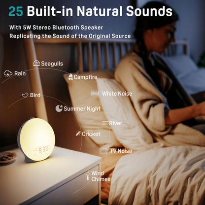 JALL Sunrise Alarm Clock – White Noise, 25 Sounds, 17 Night Lights, Bluetooth Wake Up Light