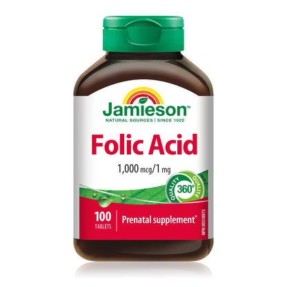 Jamieson Folic Acid 1 mg - 100 Tablets | Prenatal & Preconception Support | Non-GMO