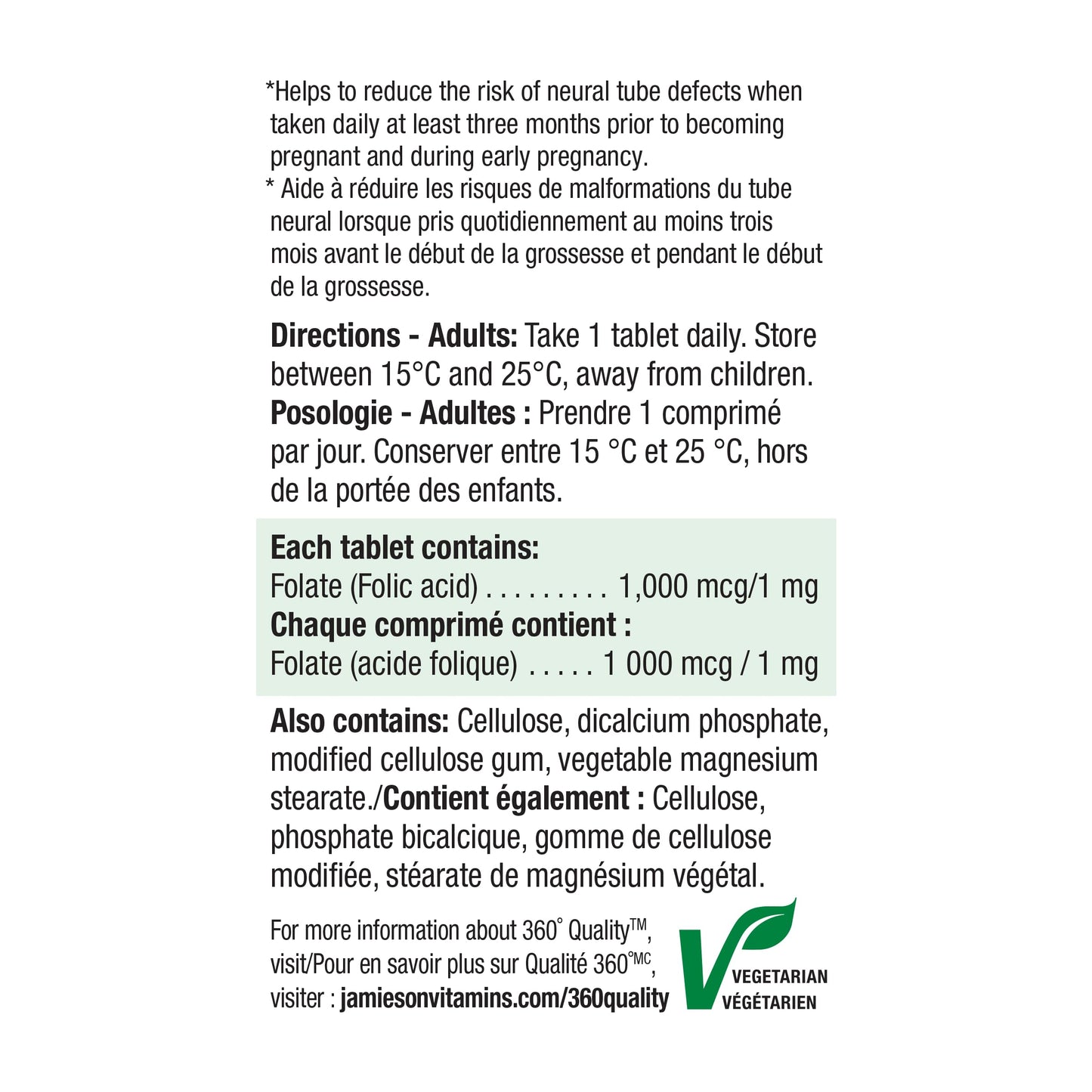 Jamieson Folic Acid 1 mg - 100 Tablets | Prenatal & Preconception Support | Non-GMO
