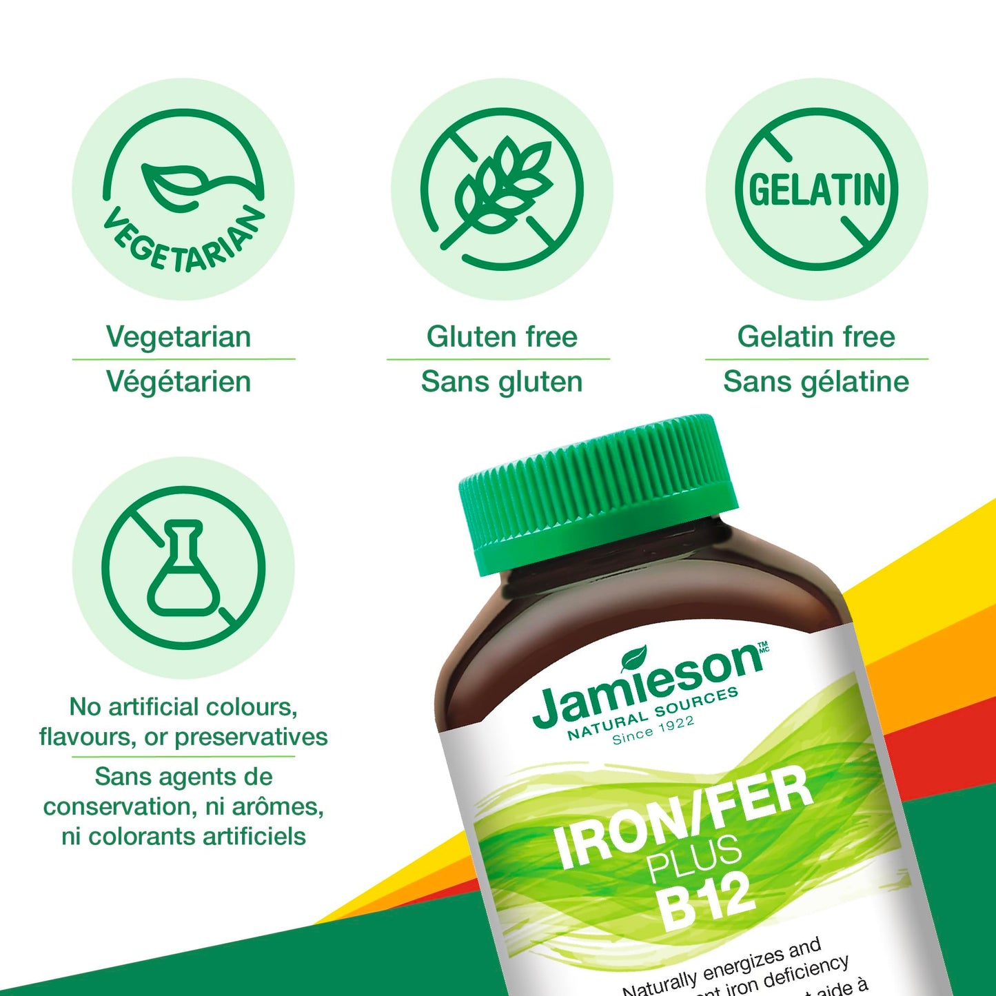 Jamieson Iron + Vitamin B12, 45 Chewable Tabs | Mango Lime Flavor | Gluten-Free