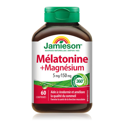 Jamieson Melatonin with Magnesium 5 mg/150 mg, 60 Tablets | Sleep Support (Gluten-Free, Gelatin-Free, Vegetarian)