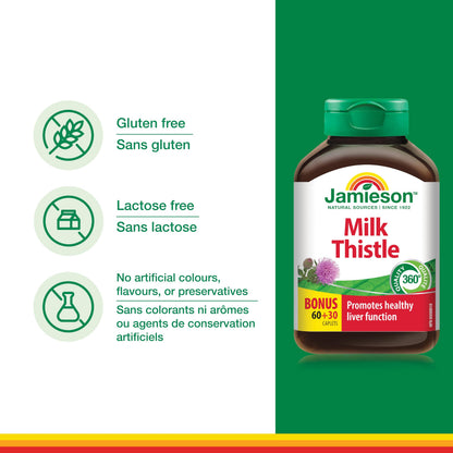 Jamieson Milk Thistle Bonus for Liver - 90 Caplets | Supports Liver Health