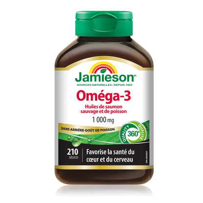 Jamieson No Fishy Aftertaste - Wild Salmon & Fish Oil 210 SoftGels | Omega-3 EPA & DHA