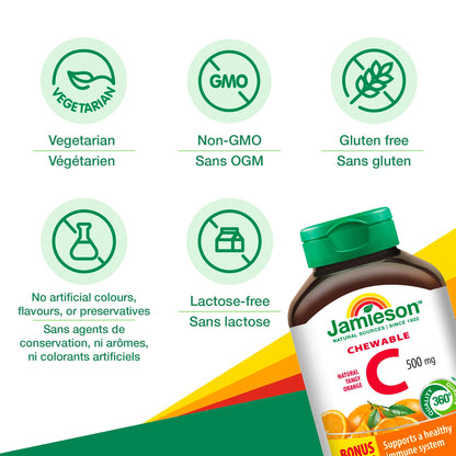 Jamieson Vitamin C Orange 500mg 120 Tablets - Chewable Vitamin C Supplement