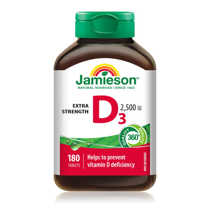 Jamieson Extra Strength Vitamin D3 2,500 IU, 180 Tabs | Vitamin D3 Supplement