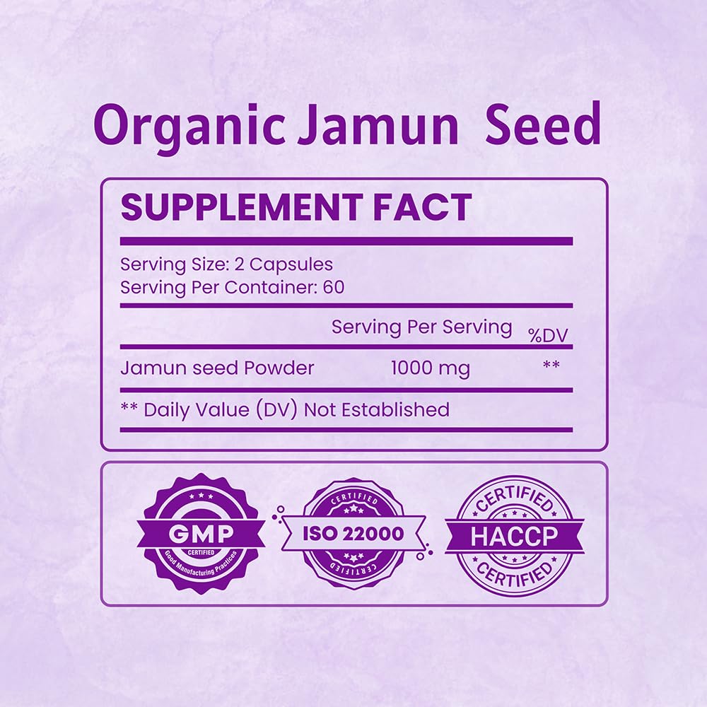 Ireya Ayurveda Jamun Seed 1000mg (120 Capsules) – Organic Indian Blackberry (Eugenia jambolana) – 60-Day Supply