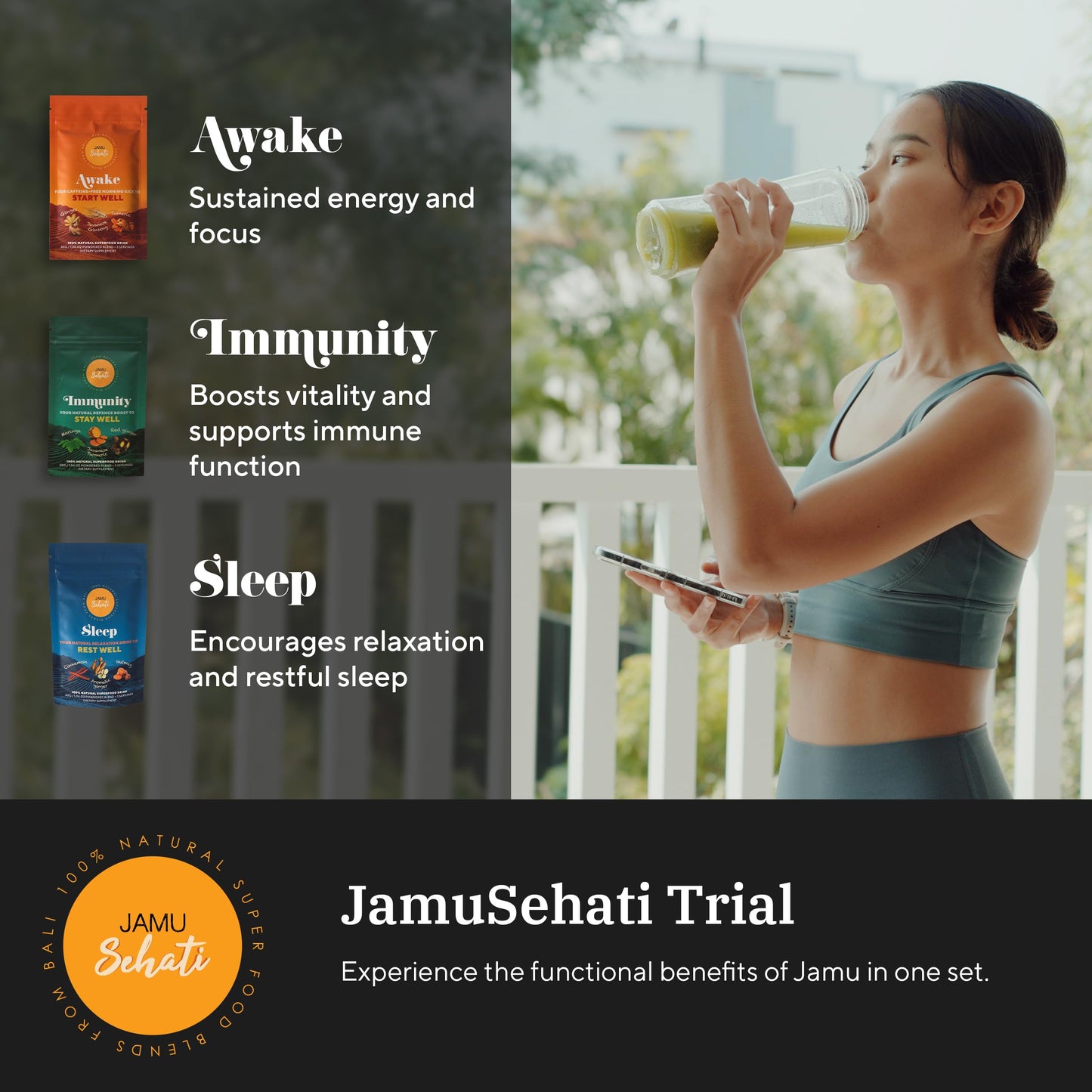 JAMUSEHATI Variety Pack – Bali Natural Superfoods (Awake, Immunity, Sleep) – 3 Sachets