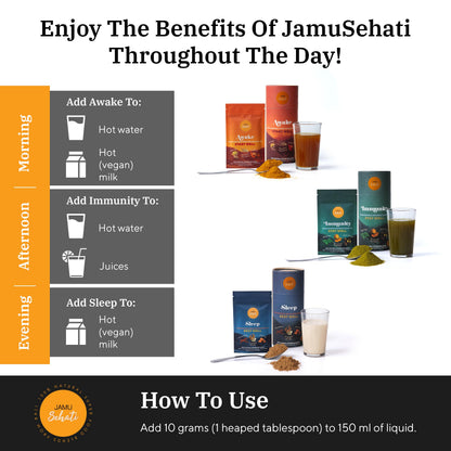 JAMUSEHATI Variety Pack – Bali Natural Superfoods (Awake, Immunity, Sleep) – 3 Sachets