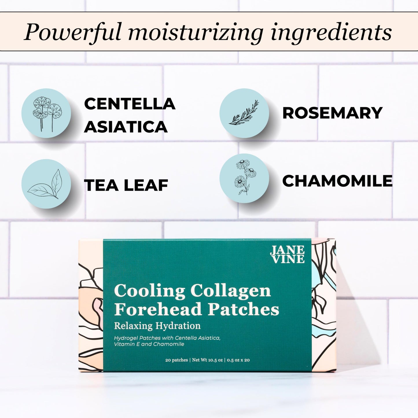 JANE VINE Forehead Wrinkle Patches – Anti Wrinkle, Cooling Collagen Hydration (20 Pcs)