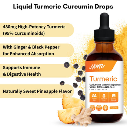 Jantu Liquid Turmeric Curcumin Drops with Ginger & Black Pepper – 480mg