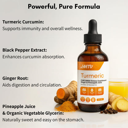 Jantu Liquid Turmeric Curcumin Drops with Ginger & Black Pepper – 480mg