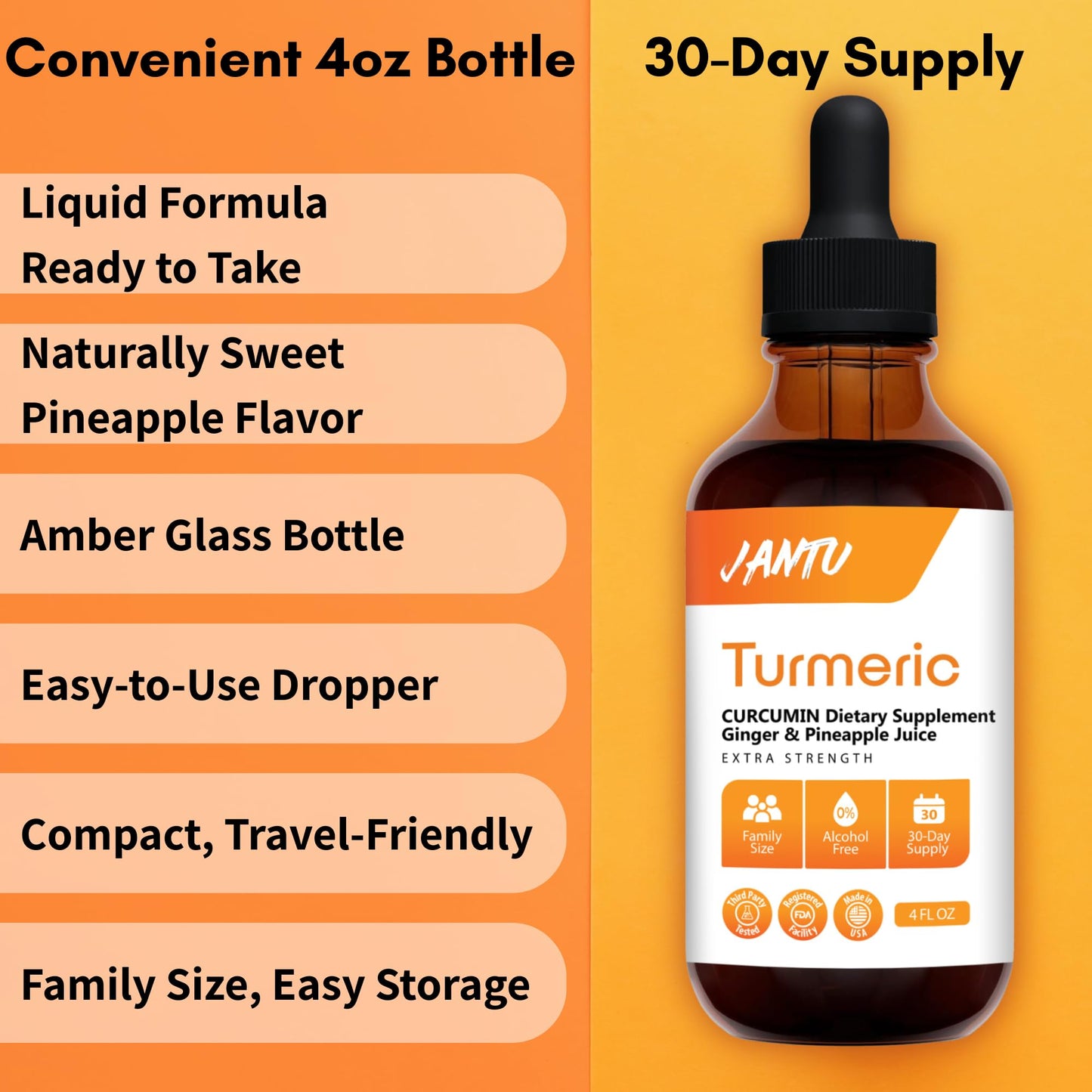 Jantu Liquid Turmeric Curcumin Drops with Ginger & Black Pepper – 480mg