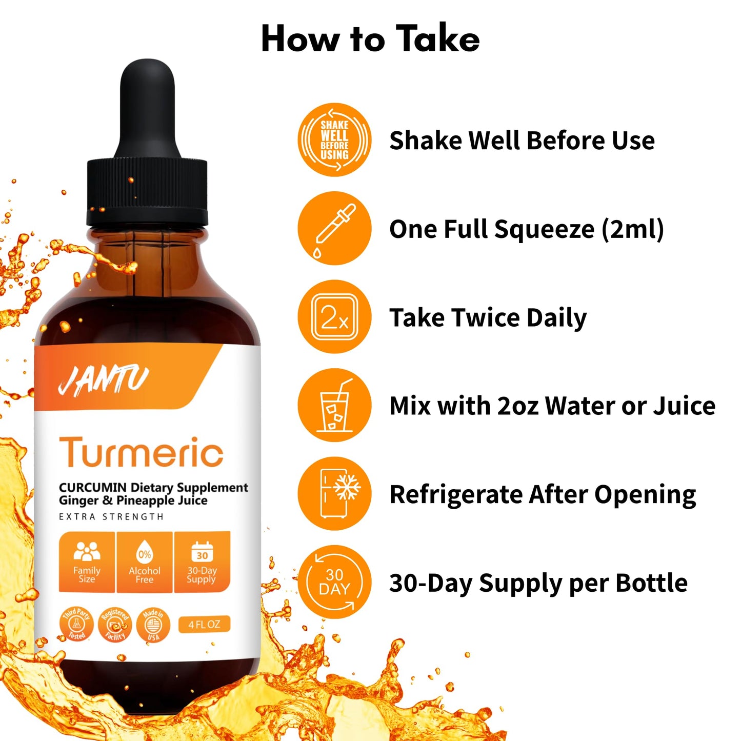 Jantu Liquid Turmeric Curcumin Drops with Ginger & Black Pepper – 480mg