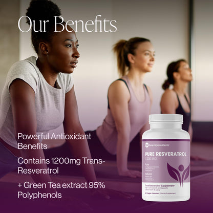 Pure Resveratrol Supplement - Extra Strength 600mg Trans-Resveratrol | 60 Vegan Caps | Heart, Cognitive & Immune Support