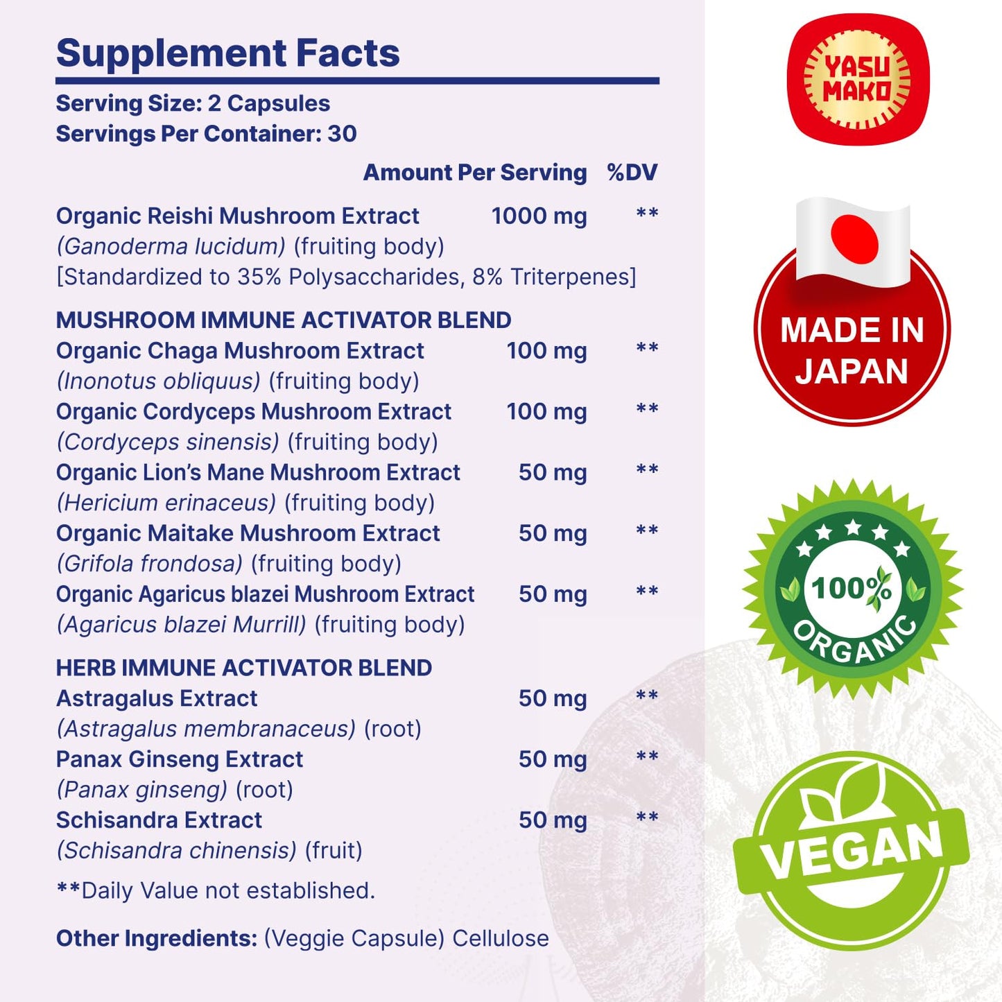 Japanese Reishi 1500mg – 9-in-1 Organic Mushroom Capsules (Immune & Brain)