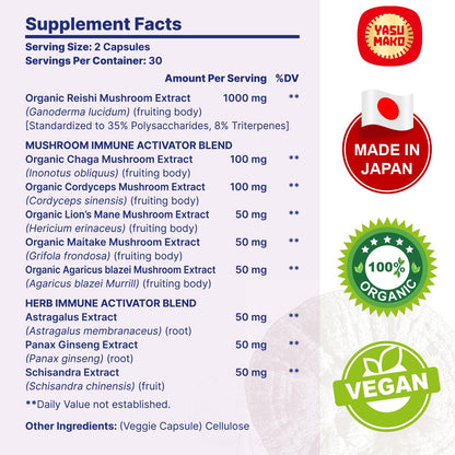 Japanese Reishi 1500mg – 9-in-1 Organic Mushroom Capsules (Immune & Brain)