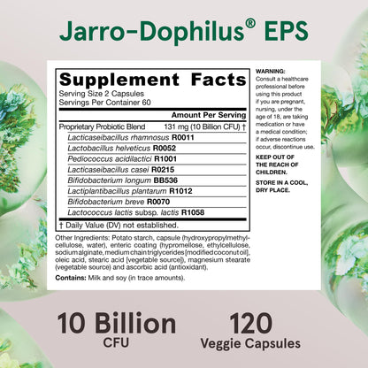 Jarrow Formulas Jarro-Dophilus EPS Probiotic – 10 Billion CFU, 120 Veggie Capsules for Gut Health (Women & Men)