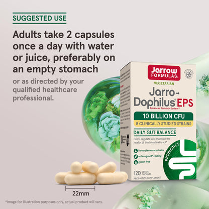 Jarrow Formulas Jarro-Dophilus EPS Probiotic – 10 Billion CFU, 120 Veggie Capsules for Gut Health (Women & Men)