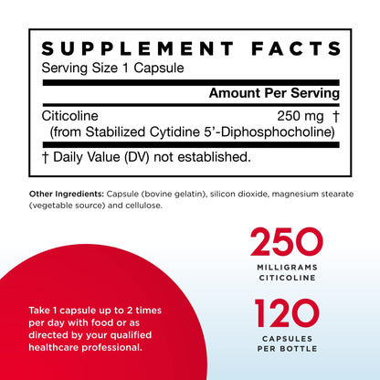 Jarrow Formulas Citicoline CDP Choline 250 mg – 240 Servings (2x120 Capsules)