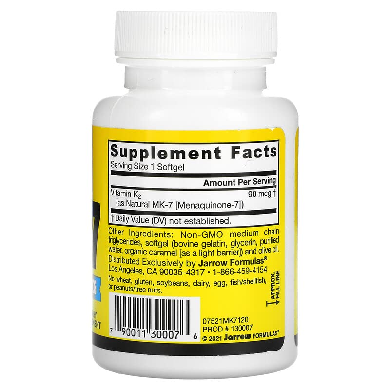 Jarrow Formulas MK-7 90 mcg – 120 Softgels (Pack of 2) | Vitamin K2 for Bones & Heart Health