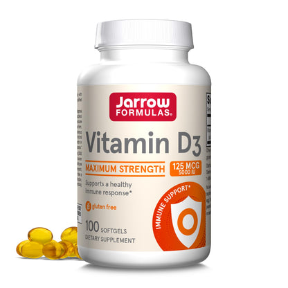 Jarrow Formulas Vitamin D3 5000 IU (125 mcg) – 100 Servings Softgels | Immune & Bone Support | Gluten Free
