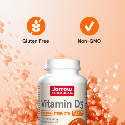 Jarrow Formulas Vitamin D3 5000 IU (125 mcg) – 100 Servings Softgels | Immune & Bone Support | Gluten Free