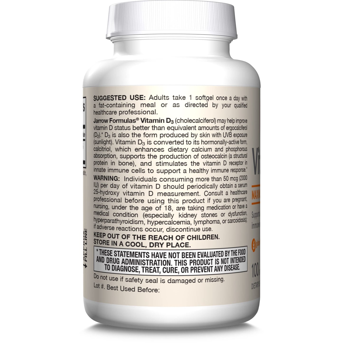 Jarrow Formulas Vitamin D3 5000 IU (125 mcg) – 100 Servings Softgels | Immune & Bone Support | Gluten Free