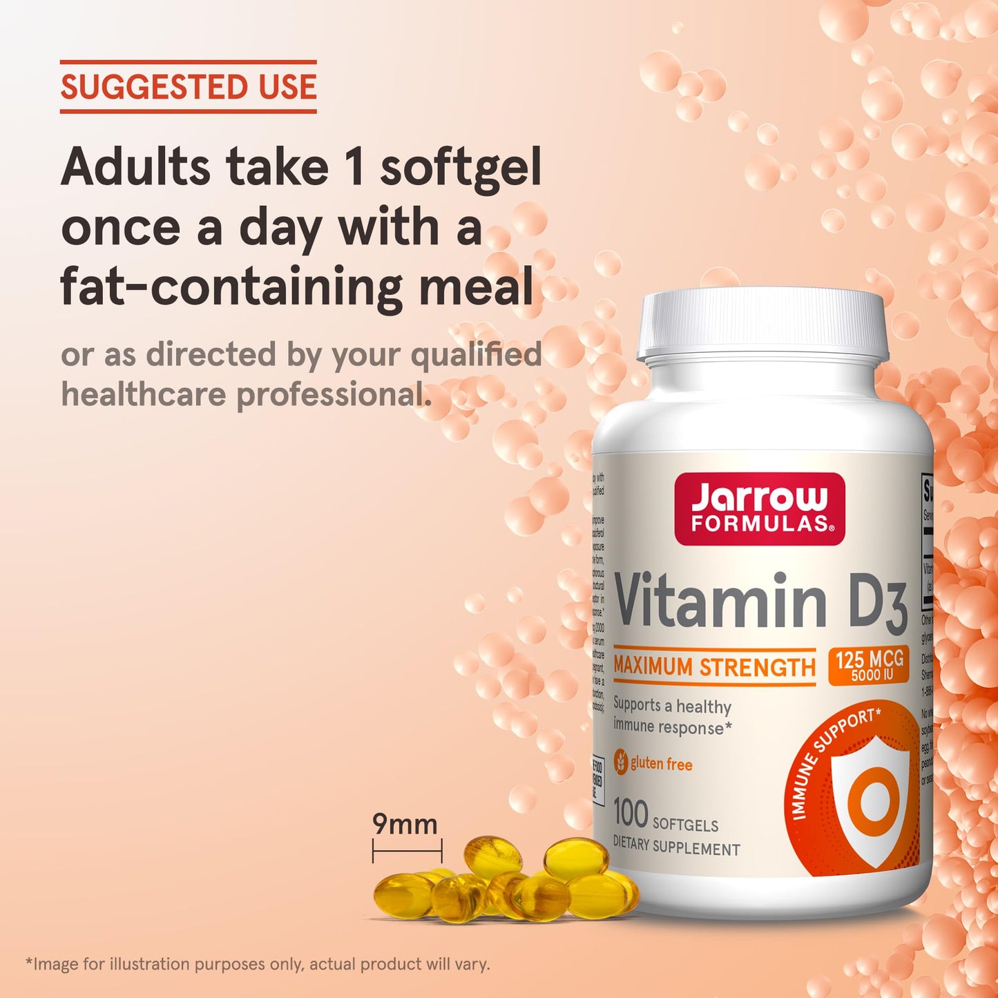 Jarrow Formulas Vitamin D3 5000 IU (125 mcg) – 100 Servings Softgels | Immune & Bone Support | Gluten Free