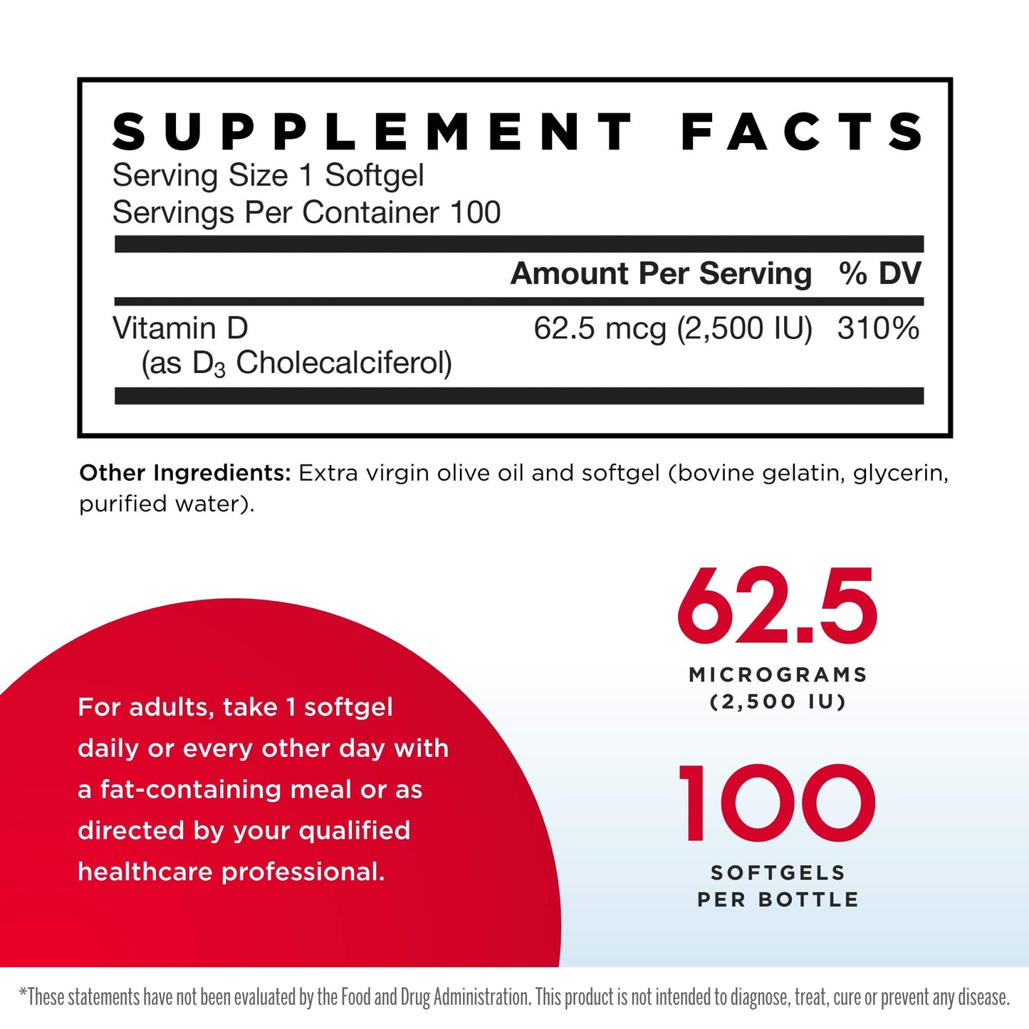 Jarrow Formulas Vitamin D3 2500 IU – 100 Softgels, Pack of 2 | Bone Health, Immune Support & Calcium Metabolism