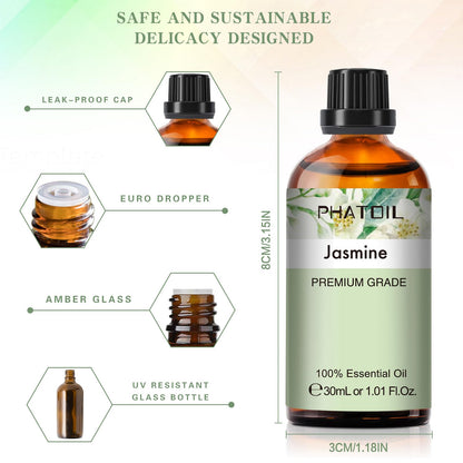 Jasmine Essential Oil 30ml | PHATOIL Long-Lasting Jasmine Oil for Aromatherapy, Diffusers, DIY Soap & Candles