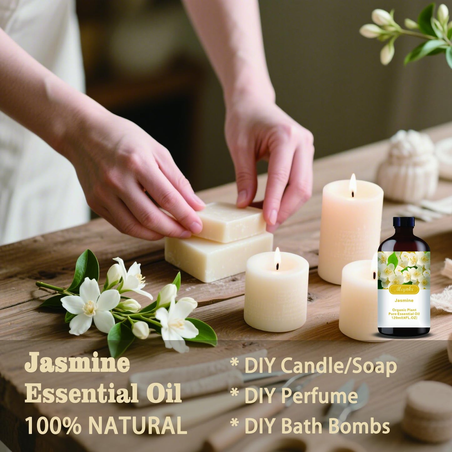 Jasmine Essential Oil 4.33oz (130ml) – Pure Jasmine Fragrance for Diffusers, Candles, Soap Making & Aromatherapy
