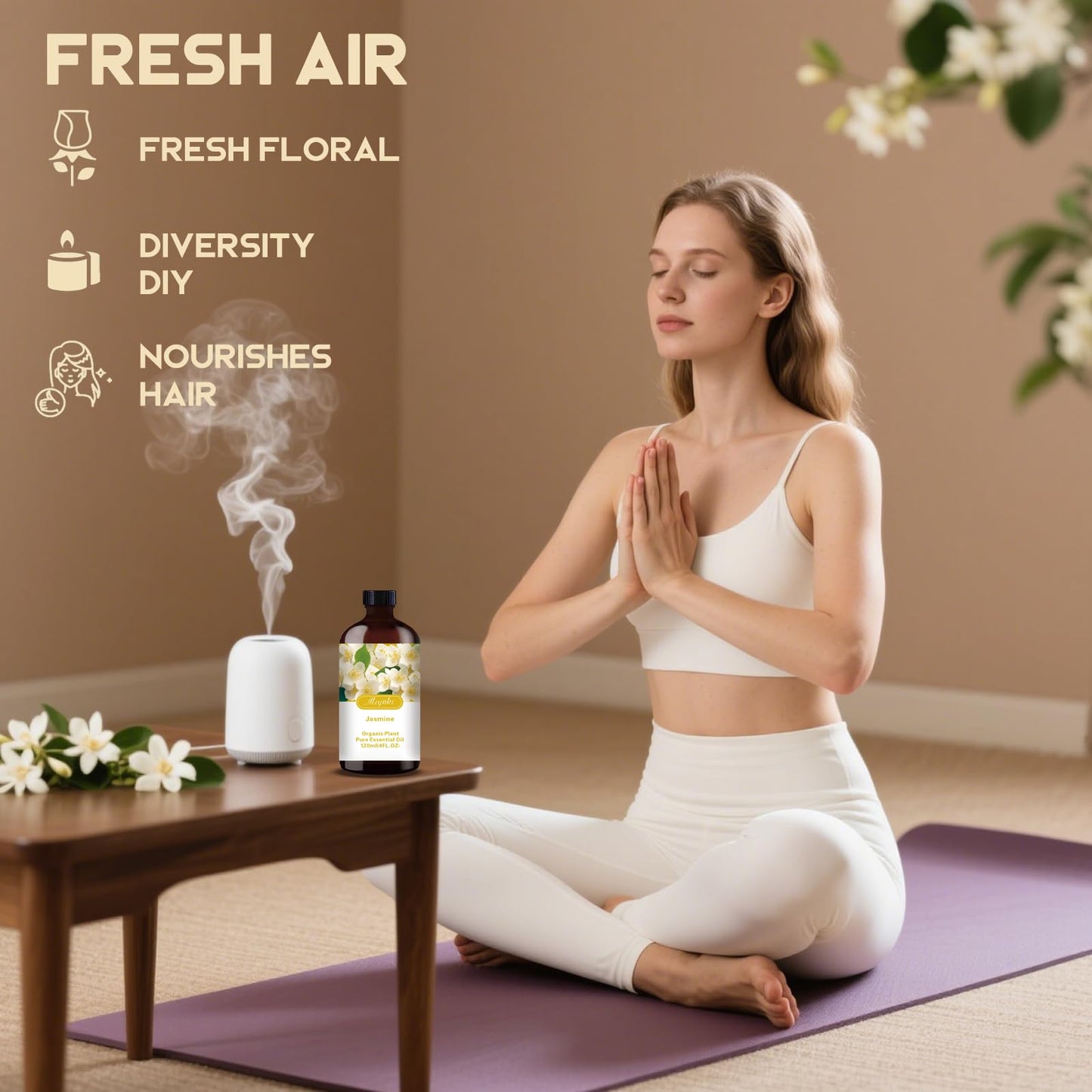 Jasmine Essential Oil 4.33oz (130ml) – Pure Jasmine Fragrance for Diffusers, Candles, Soap Making & Aromatherapy