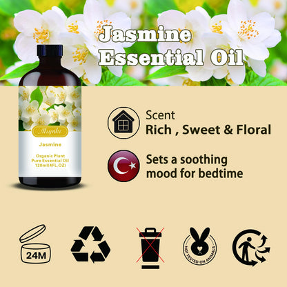 Jasmine Essential Oil 4.33oz (130ml) – Pure Jasmine Fragrance for Diffusers, Candles, Soap Making & Aromatherapy