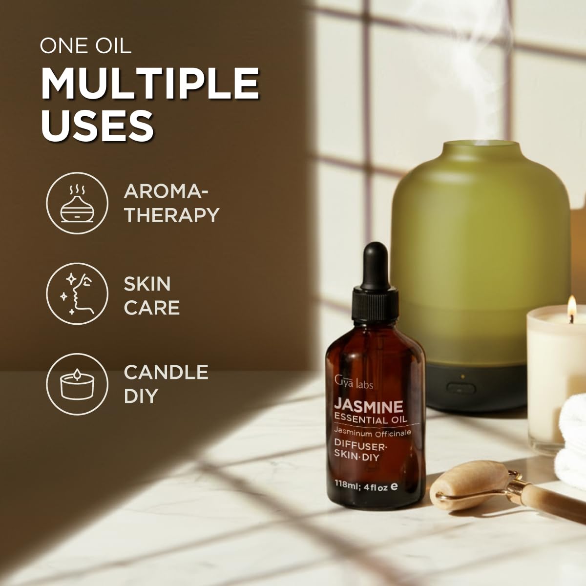 Gya Labs Jasmine Essential Oil - 4 Fl Oz | 100% Pure Jasmine Oil for Hair, Skin, Diffuser & DIY Candles