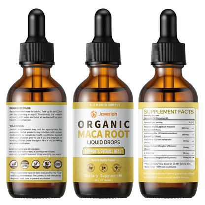 Javeriah Organic Maca Root Drops with Ashwagandha – 2oz Tincture for Women & Men