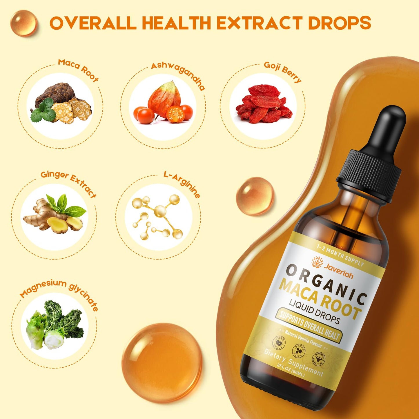 Javeriah Organic Maca Root Drops with Ashwagandha – 2oz Tincture for Women & Men
