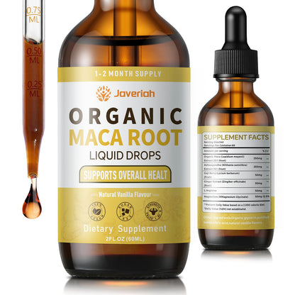 Javeriah Organic Maca Root Drops with Ashwagandha – 2oz Tincture for Women & Men